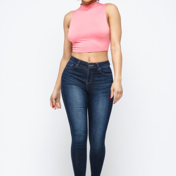 Women's High Neck Crop Tops Basic Racer Back Cropped Tank Sleeveless Shirts - Picture 1 of 7